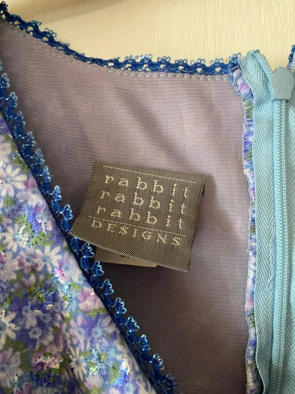 VTG Rabbit Rabbit Rabbit Designs Blue/Lavender Floral Layered Midi Dress - Picture 6 of 8